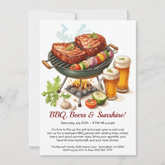 Summer BBQ & Beer Party Invitation – Backyard Cook (Front)