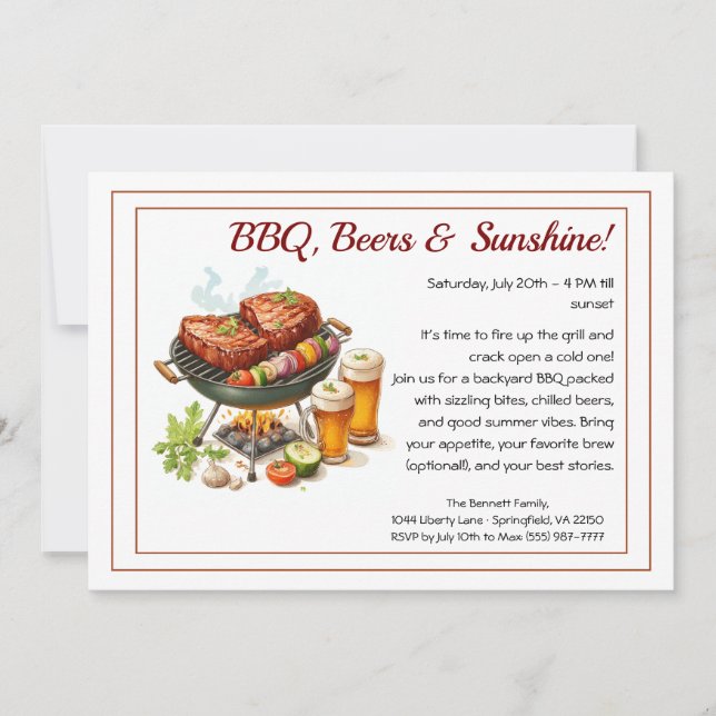Summer BBQ & Beer Party Invitation – Backyard Cook (Front)
