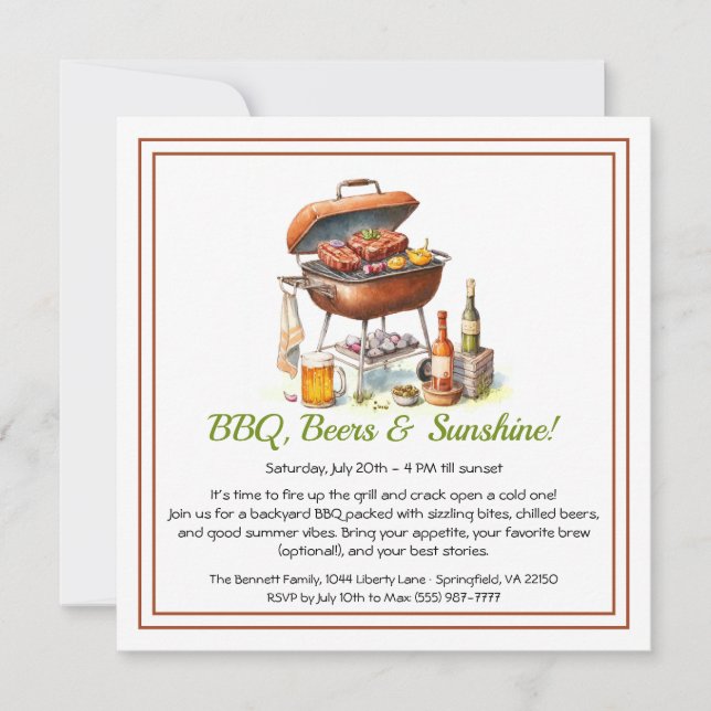 Summer BBQ & Beer Party Invitation – Backyard Cook (Front)