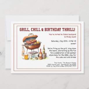 Summer BBQ Birthday Invitation with Beer Backyard