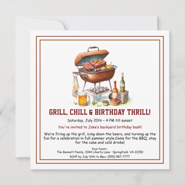 Summer BBQ Birthday Invitation with Beer Backyard  (Front)