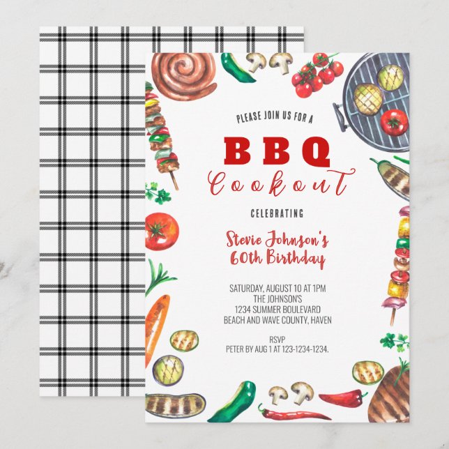 Summer BBQ Cookout 60th Birthday Invitation (Front/Back)