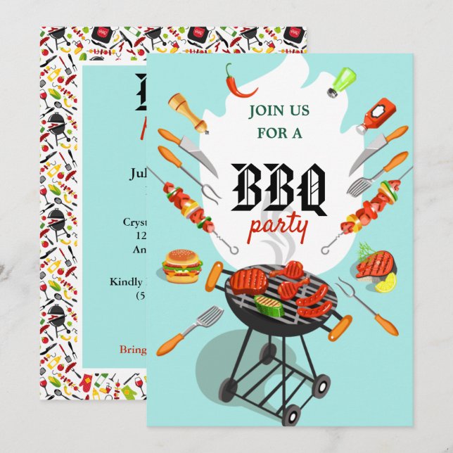 Summer BBQ Cookout Grilling Outdoor Party Invitation (Front/Back)