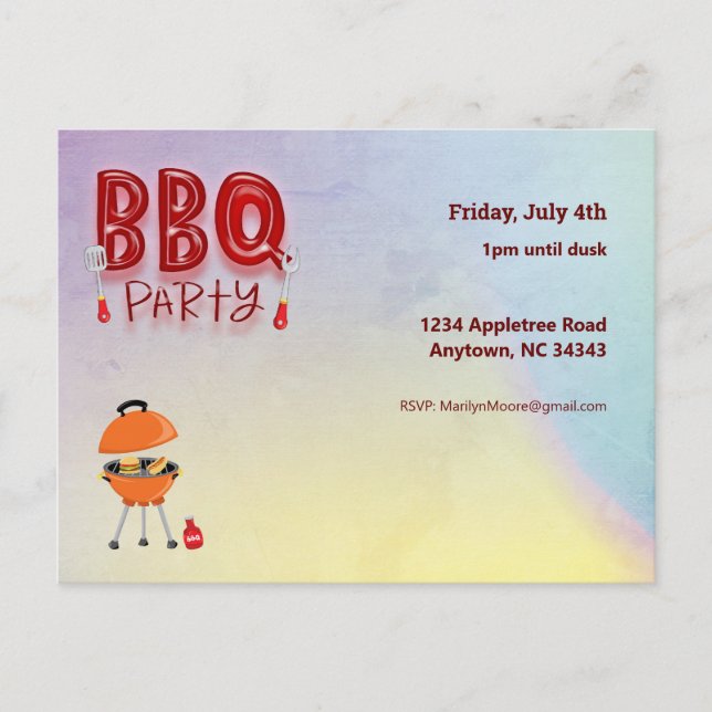 Summer BBQ Customisable Invitation Postcard (Front)