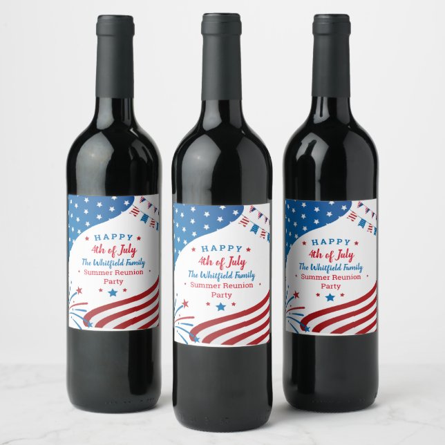 Summer BBQ Family Reunion 4th of July Custom Wine Label (Bottles)