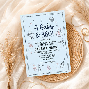 Summer BBQ Gingham Cookout Backyard Rustic Invitation