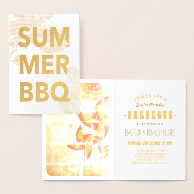 SUMMER BBQ gold foil floral Card (Display)