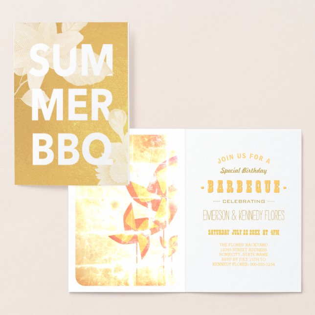 SUMMER BBQ gold foil floral Card (Display)