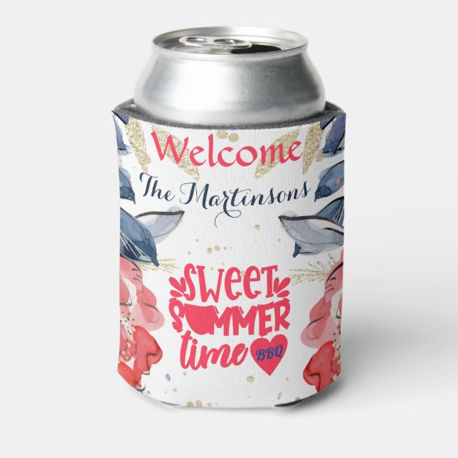Summer BBQ Picnic Personalised  Square   Can Cooler (Can Back)