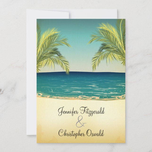 Summer Beach and Palm Trees Wedding Invitation (Front)