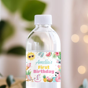 Summer Beach Birthday Party Water Bottle Label