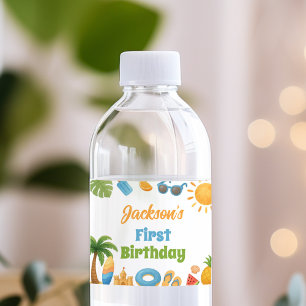Summer Beach Birthday Party Water Bottle Label