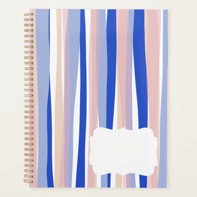 Summer beach blue pink beige stripes planner (Front)