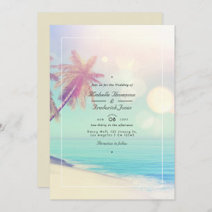 Summer Beach Bokeh QR Code RSVP Wedding Invitation