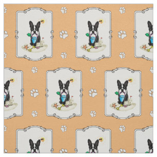 Summer Beach Boston Terrier (black) - Cute Dog Fabric