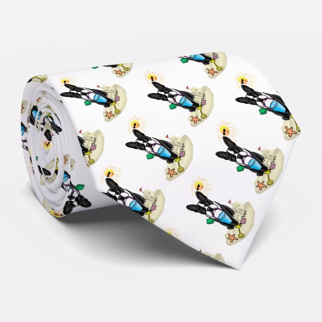 Summer Beach Boston Terrier (black) - Cute Dog Tie (Rolled)