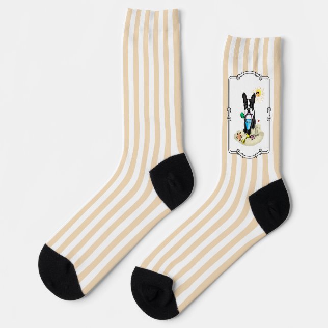 Summer Beach Boston Terrier Dog (black) Cute Socks (Left)