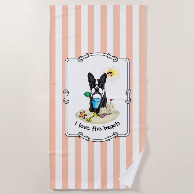 Summer Beach Boston Terrier Dog (black) Cute Towel (Front)