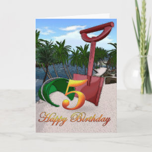 Summer beach bucket Happy Birthday Palm trees card