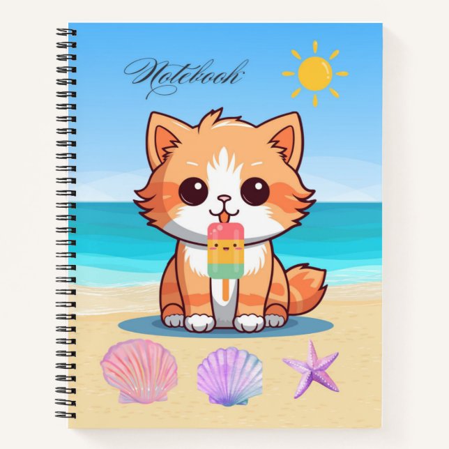 Summer Beach Cat Notebook (Front)