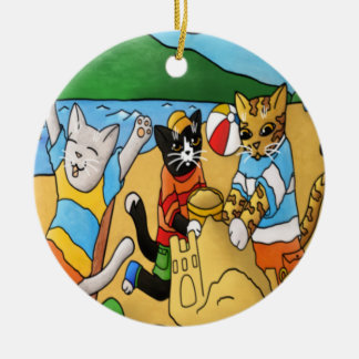 Summer Beach Cats Ceramic Tree Decoration
