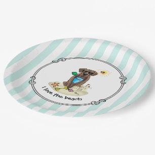 Summer Beach Chocolate Lab Dog Labrador Retriever Paper Plate