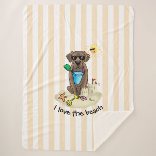 Summer Beach Chocolate Lab Dog Labrador Retriever Sherpa Blanket