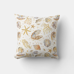 Summer Beach Clamshell Pearl Watercolor Pattern Cushion