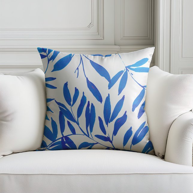 Summer beach coastal blue leaves print cushion (Creator Uploaded)