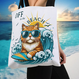 Summer Beach Cool Surf Cat Tote Bag
