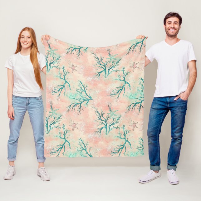 Summer Beach Coral Pattern Fleece Blanket (In Situ)