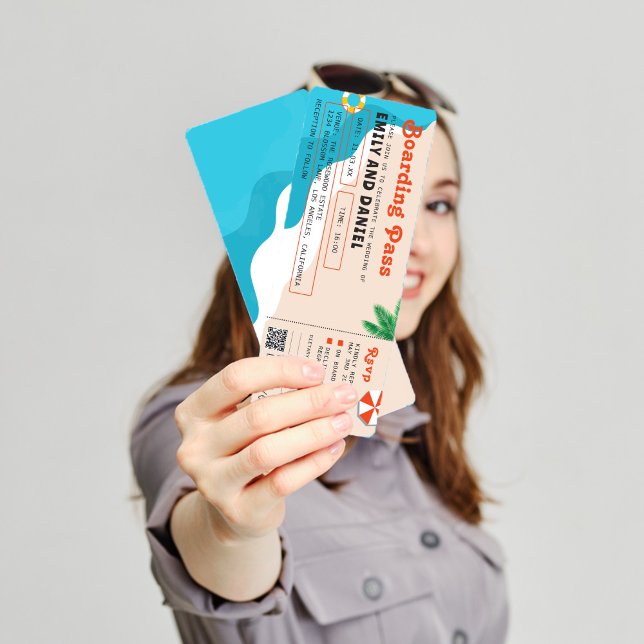 Summer Beach Destination Boarding Pass Wedding Invitation (Creator Uploaded)