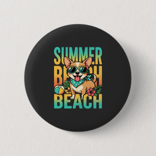 Summer Beach Dog Vacation Vector 6 Cm Round Badge