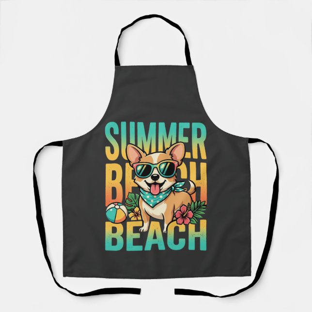 Summer Beach Dog Vacation Vector Apron (Front)