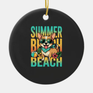 Summer Beach Dog Vacation Vector Ceramic Tree Decoration