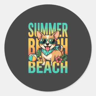Summer Beach Dog Vacation Vector Classic Round Sticker