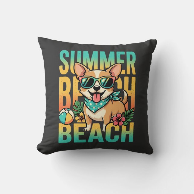 Summer Beach Dog Vacation Vector Cushion (Front)