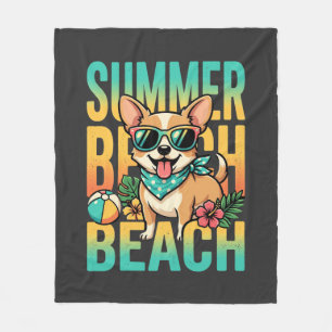Summer Beach Dog Vacation Vector Fleece Blanket