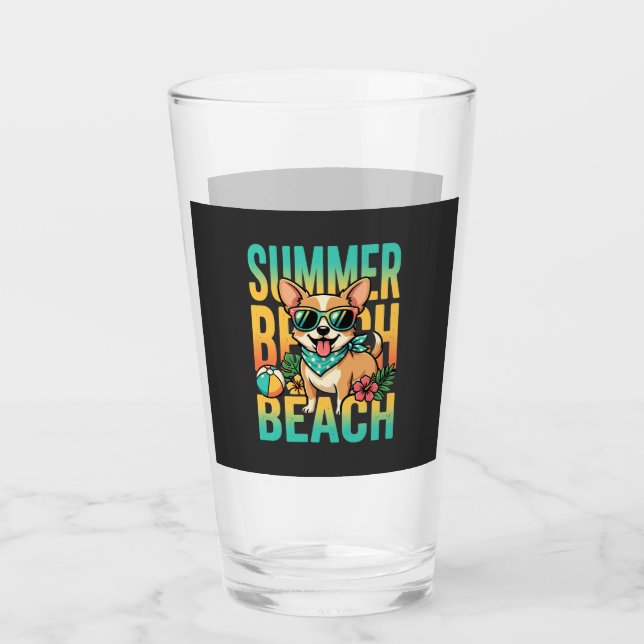 Summer Beach Dog Vacation Vector Glass (Front)