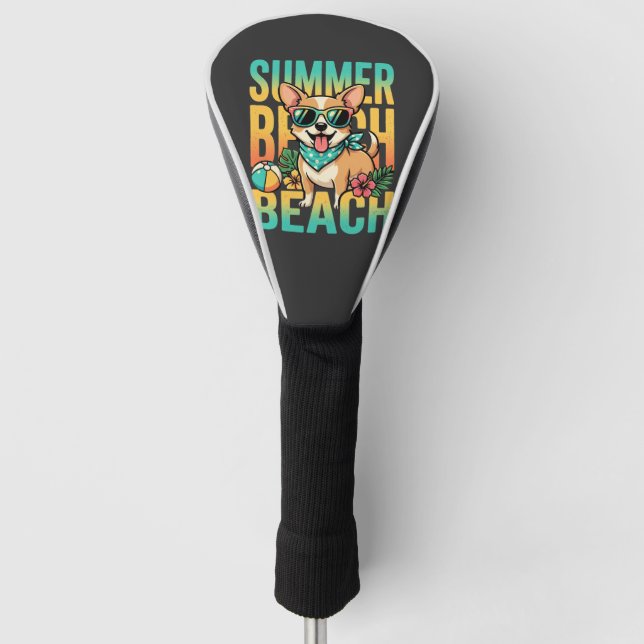Summer Beach Dog Vacation Vector Golf Head Cover (Front)