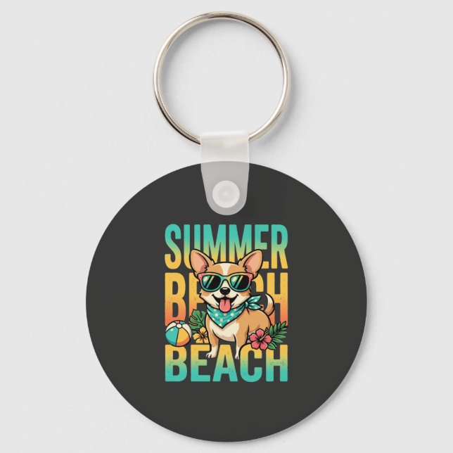 Summer Beach Dog Vacation Vector Key Ring (Front)