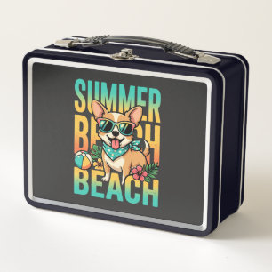 Summer Beach Dog Vacation Vector Metal Lunch Box