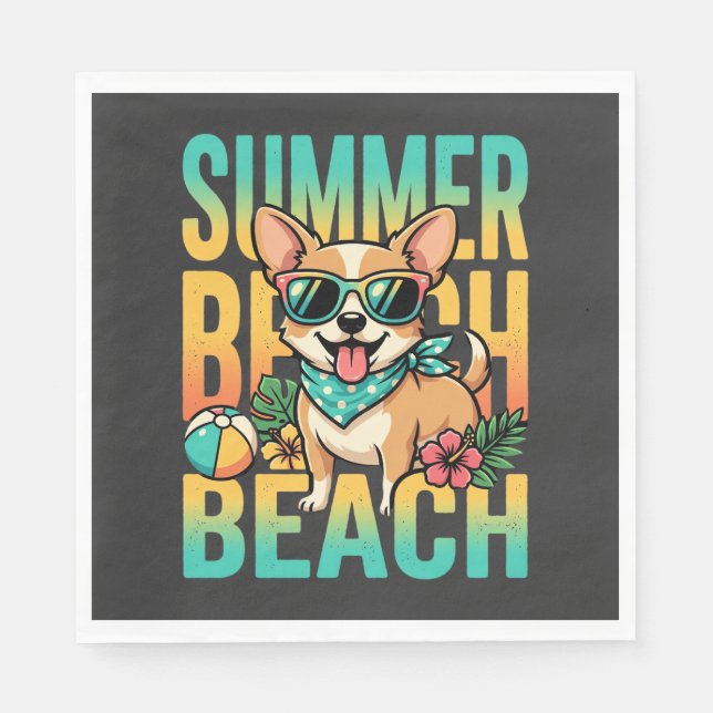 Summer Beach Dog Vacation Vector Napkin (Front)