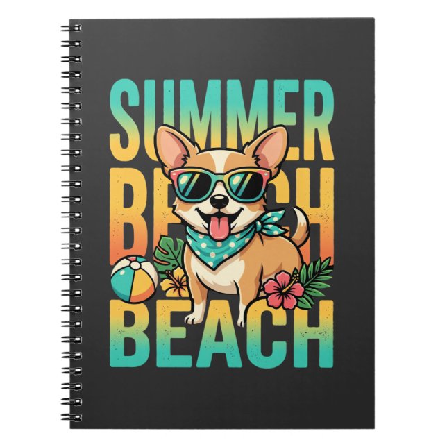 Summer Beach Dog Vacation Vector Notebook (Front)