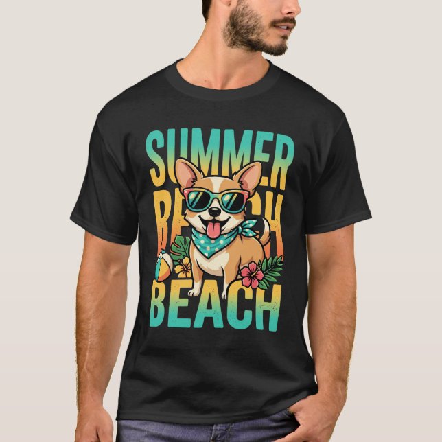 Summer Beach Dog Vacation Vector T-Shirt (Front)