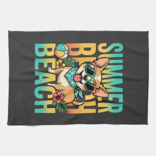 Summer Beach Dog Vacation Vector Tea Towel