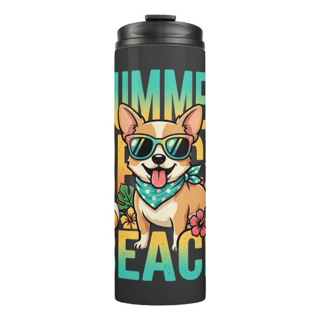 Summer Beach Dog Vacation Vector Thermal Tumbler (Front)