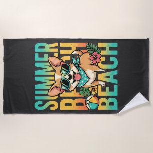 Summer Beach Dog Vacation Vector Towel