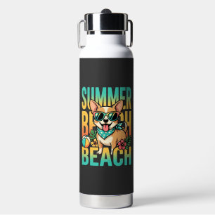 Summer Beach Dog Vacation Vector Water Bottle