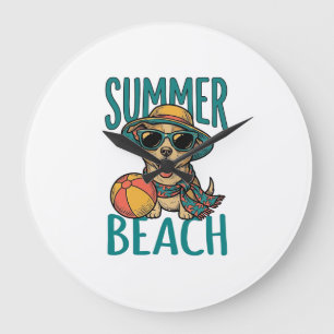 Summer Beach Dog Vintage Sunglasses Shirt Design_1 Large Clock